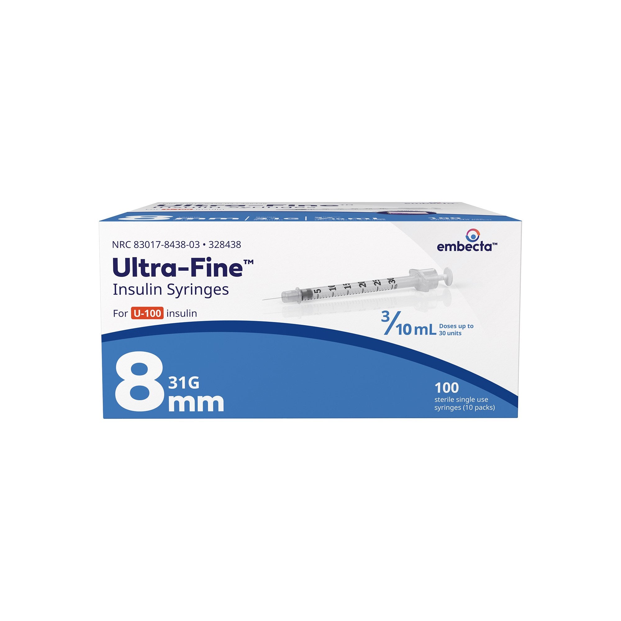 BD/Embecta Insulin Syringes with the BD Ultra-Fine Needle, 31G x 5/16" (328438)