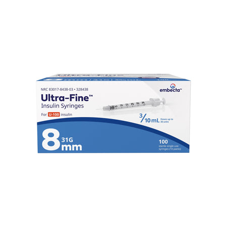 BD/Embecta Insulin Syringes with the BD Ultra-Fine Needle, 31G x 5/16" (328438)
