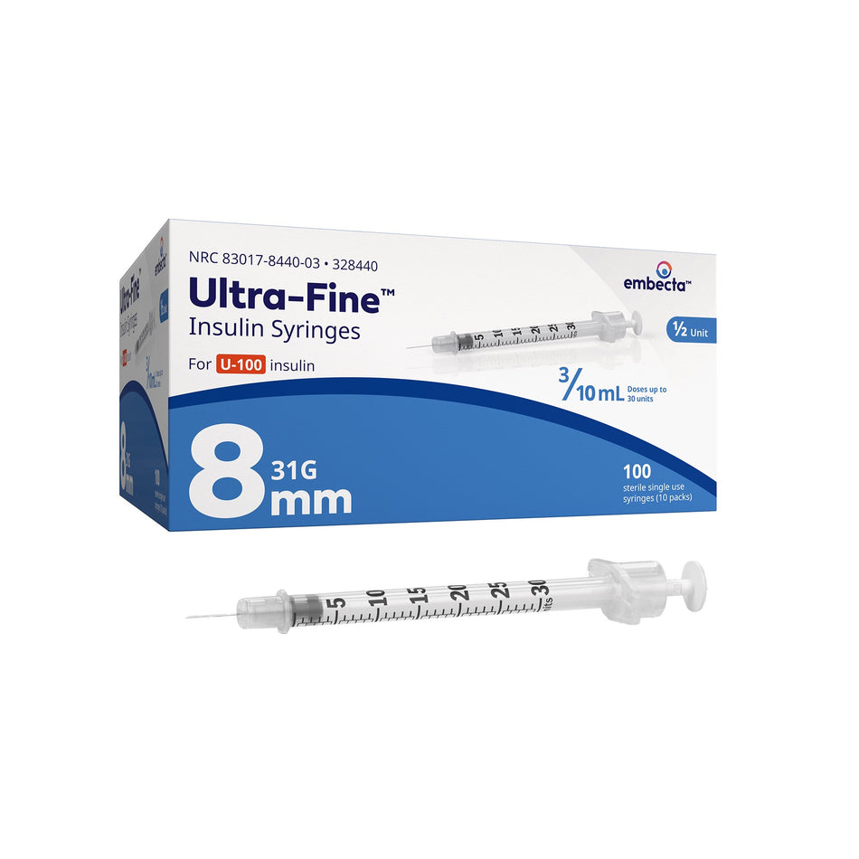 BD/Embecta Insulin Syringes with the BD Ultra-Fine Needle, 31G x 5/16" (328440)