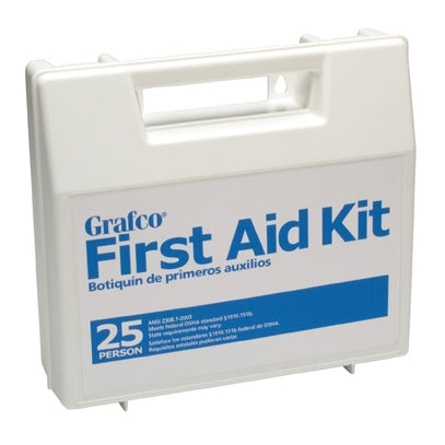 Grafco Stocked First Aid Kit, 25 person, Plastic case w/dividers (1799-25P)