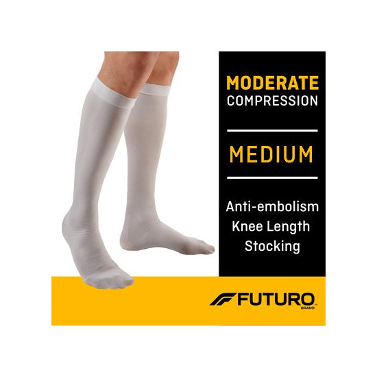 3M FUTURO Anti-Embolism Stocking, Knee Length, Closed Toe, Medium Regular, White (71055EN)