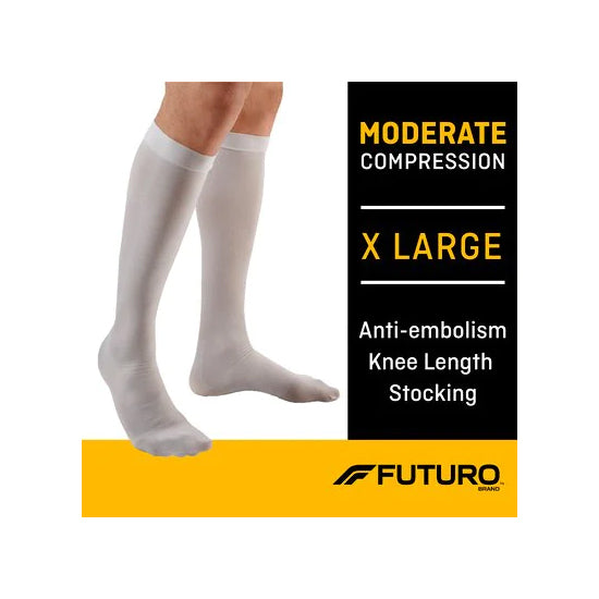 3M FUTURO Anti-Embolism Stocking, Knee Length, Closed Toe, Extra Large, Regular, White (71059EN)