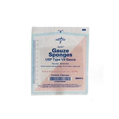 Medline Woven Sterile Gauze Sponge, 4" x 4", White (NON21424)