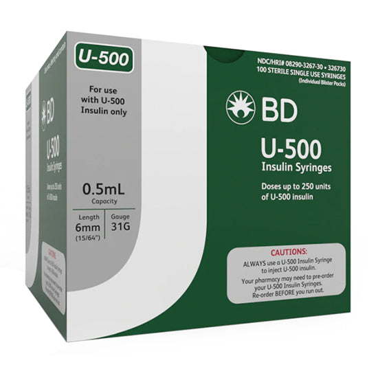 Becton Dickinson U-500 Insulin Syringe with BD Ultra-Fine Needle, 31G x 6mm (326730)