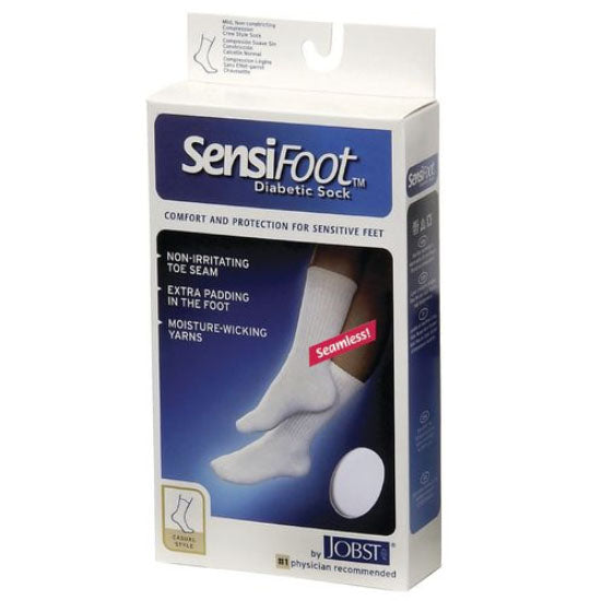 BSN Jobst SensiFoot Diabetic Sock, Small, Crew, White (110836)