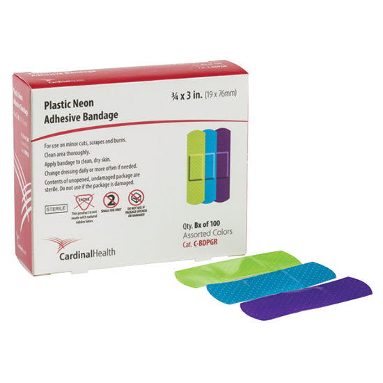 Cardinal Health Plastic Specialty Bandage, Neon, 3/4" x 3" (C-BDPGR)