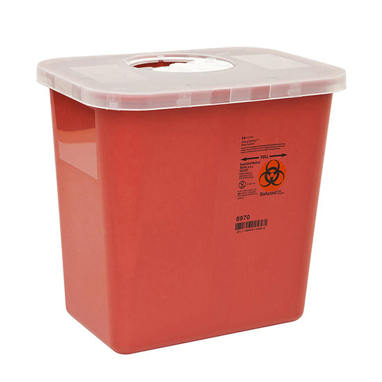 Cardinal Health Monoject Multi-Purpose Sharps Container with Rotor Opening Lid, 2 Gallon, Red (8970)