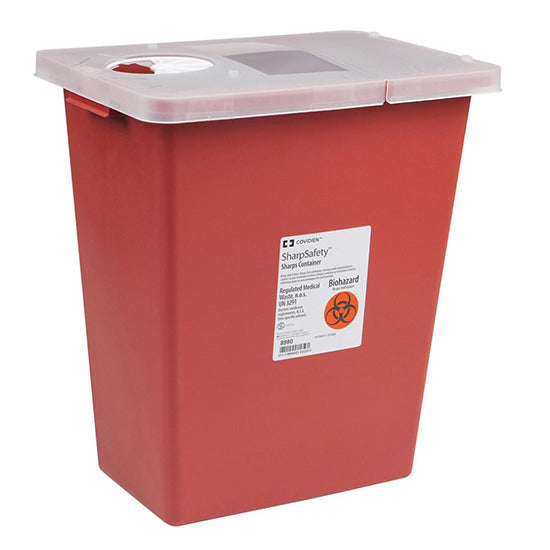 Cardinal Health Monoject Large Volume Sharps Container with Hinged Lid, 8 Gallon, Red (8980)