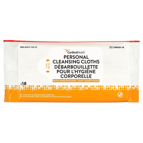 Cardinal Health Personal Cleansing Cloths, Non-flushable, Fragrance Free, 3.2% Dimethicone (2AWUD-42)