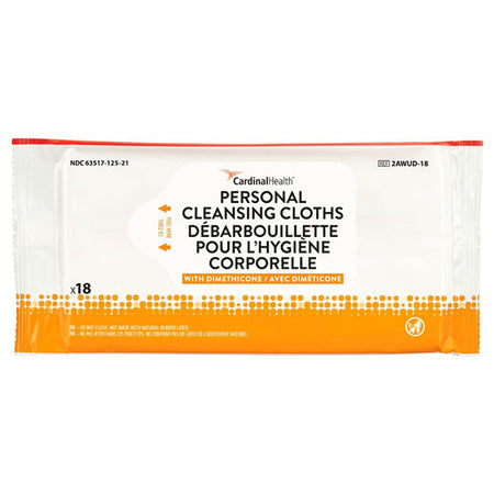 Cardinal Health Personal Cleansing Cloths, Non-flushable, Fragrance Free, 3.2% Dimethicone (2AWUD-42)