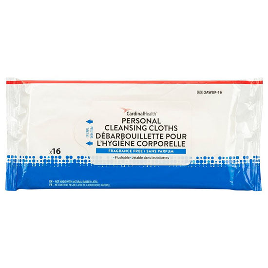 Cardinal Health Personal Cleansing Cloths, Non-flushable, Fragrance Free (2AWU-42)