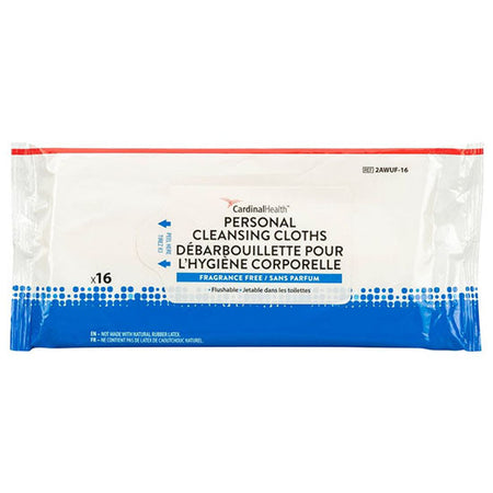 Cardinal Health Personal Cleansing Cloths, Non-flushable, Fragrance Free (2AWU-64)