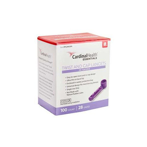 Cardinal Health Essentials Twist and Cap Lancets, 28G, Purple (L20028A)