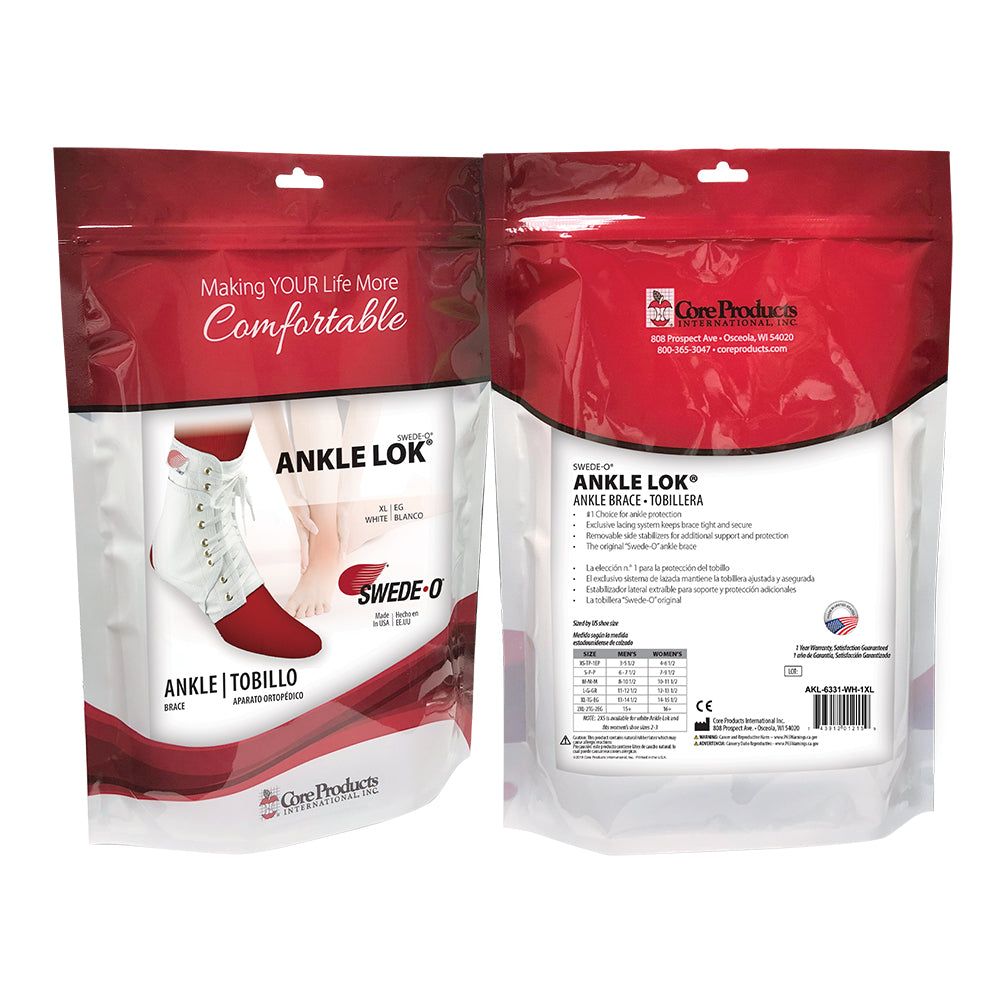 Core Products Swede-O Ankle Lok Brace, White, Medium (AKL-6331-WH-MED)