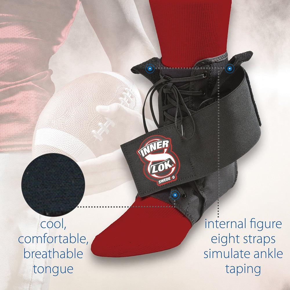Core Products Swede-O Inner Lok 8 Ankle Brace, Black, X-Small (AKL-6335-BK-1XS)
