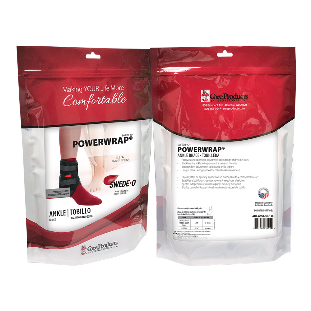 Core Products Swede-O PowerWrap Ankle Brace, Black, X-Large (AKL-6350-BK-1XL)