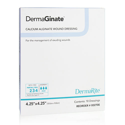 DermaRite DermaGinate Calcium Alginate Dressing, 4.25" x 4.25" (00270E)