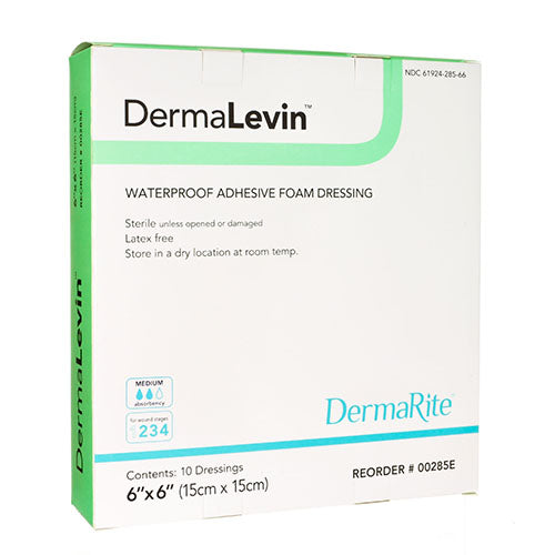 DermaRite DermaLevin Waterproof Adhesive Foam Island Dressing, 4" x 4" (280)