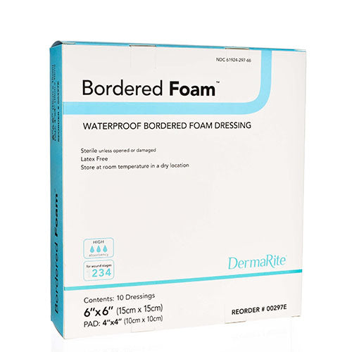 DermaRite Bordered Foam Waterproof Bordered Foam Dressing, 4" x 4" (00298E)