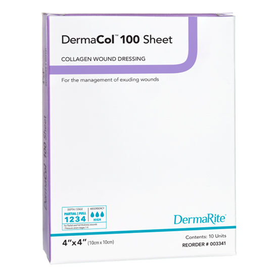 DermaRite DermaCol 100, Type 1 Bovine Collagen Wound Dressing, 2" x 2" (3321)