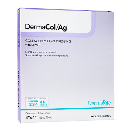 DermaRite DermaCol/Ag Collagen Matrix Dressing with Silver, 4" x 4" (00503E)