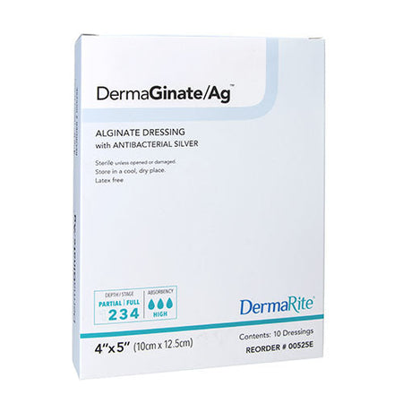 DermaRite DermaGinate Ag Alginate Dressing with Antibacterial Silver, 4" x 8" (00535E)