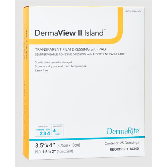 DermaRite DermaView II Island, Transparent Film Dressing with Pad, 3.5" x 4" (16340)