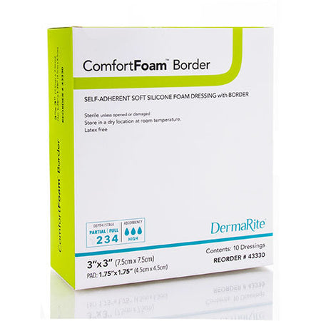 DermaRite ComfortFoam Border Soft Silicone Foam Dressing, 7" x 7" (43770)