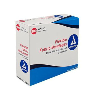 Dynarex Flexible Fabric Adhesive Bandage, 3/4" x 3" (3611)