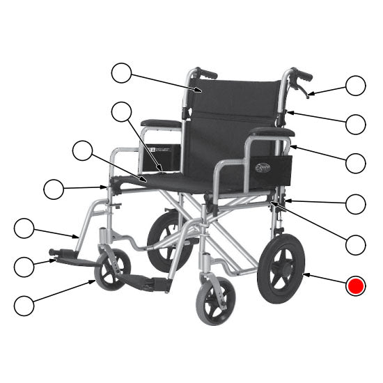 Replacement 12" Rear Wheel, for Everest & Jennings Bariatric Transport Chair (EJ777-3RWH)