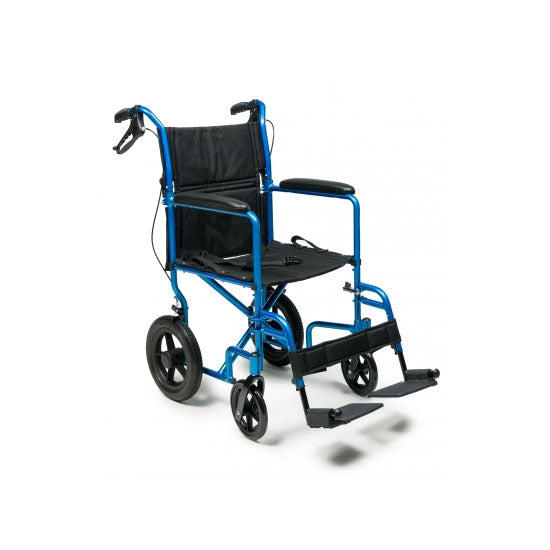 Everest & Jennings Deluxe Aluminum Transport Chair w/12" Rear Wheel, 19", Blue Celeste (EJ871-1)