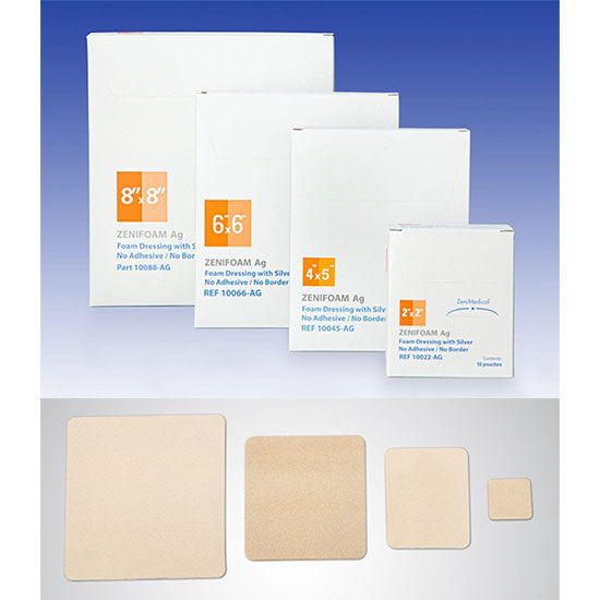 ZeniMedical ZeniFoam AG Polyurethane Foam Dressing, 8" x 8" (10088-AG)