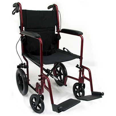 Karman LT-1000HB 19" Lightweight Transport Chair w/Hand Brakes and Removable Footrest in Burgundy