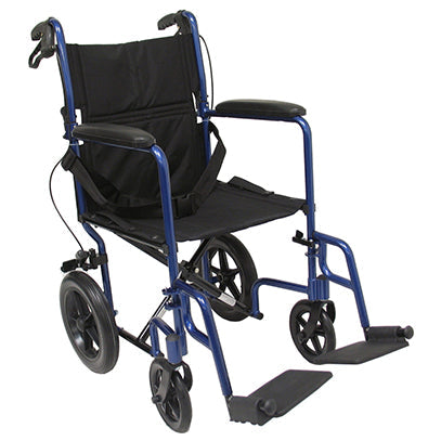 Karman LT-1000HB 19" Lightweight Transport Chair w/Hand Brakes and Removable Footrest in Blue