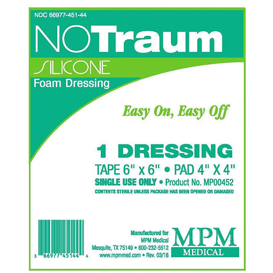 MPM Medical NoTraum Silicone Foam Dressing, 6" x 6" (MP00456)
