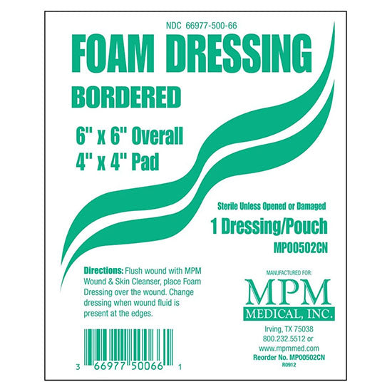 MPM Medical Bordered Foam Dressing, 6" x 6" (MP00502)