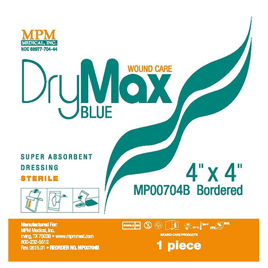 MPM Medical DryMax Blue Super Absorbent Dressing, 4" x 4" (MP0074B)