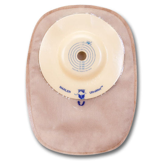 Marlen UltraMax One Piece Closed-End Colostomy Pouch w/AquaTack Hydrocolloid Barrier, Shallow Convexity, Opaque, Cut-to-fit Starter Hole (83500)