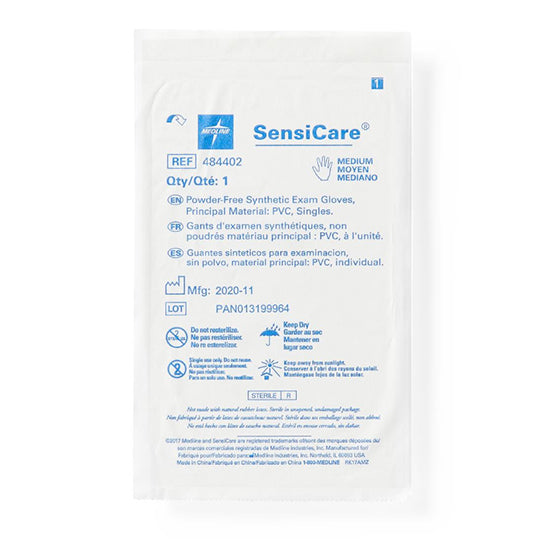 Medline SensiCare Sterile Powder-Free Stretch Vinyl Exam Glove, Singles, Medium (484402)