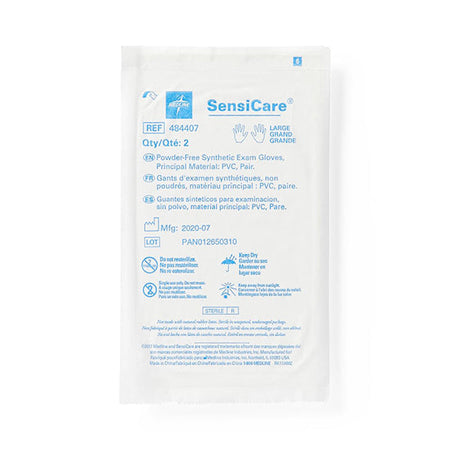 Medline SensiCare Sterile Powder-Free Stretch Vinyl Exam Gloves, Pairs, Large (484407)