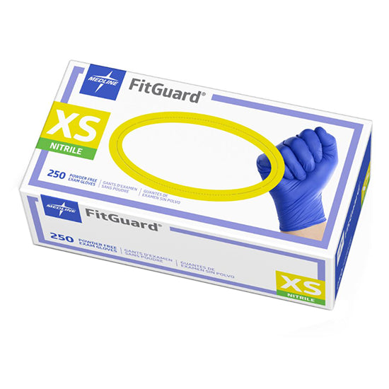 Medline FitGuard Powder-Free Nitrile Exam Gloves with Textured Fingertips, X-Small, Blue (FG2500)