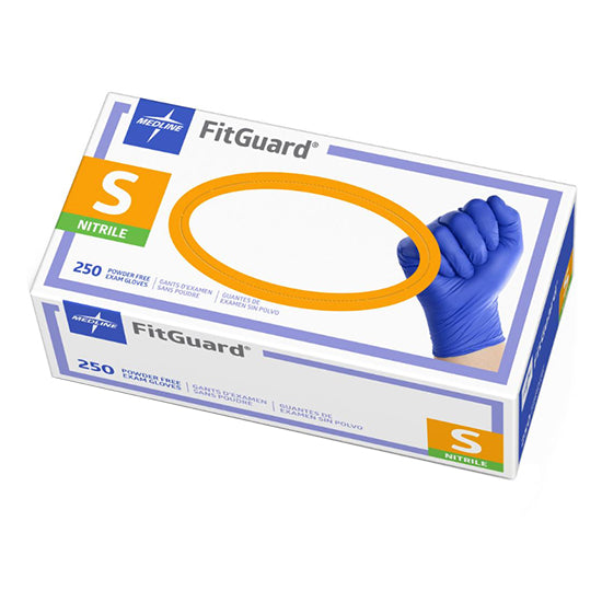 Medline FitGuard Powder-Free Nitrile Exam Gloves with Textured Fingertips, Small, Blue (FG2501)