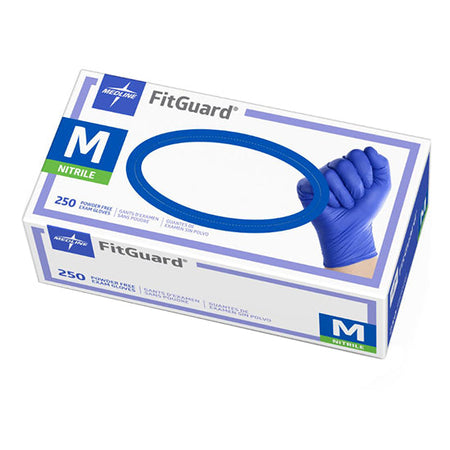 Medline FitGuard Powder-Free Nitrile Exam Gloves with Textured Fingertips, Medium, Blue (FG2502)