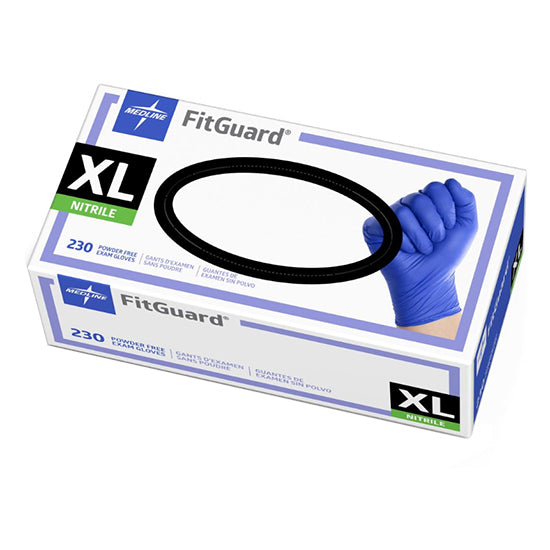 Medline FitGuard Powder-Free Nitrile Exam Gloves with Textured Fingertips, X-Large, Blue (FG2504)