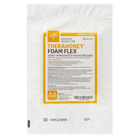 Medline TheraHoney Foam Flex Honey-Impregnated Wound Dressing, 4" x 4" (MNK1344)