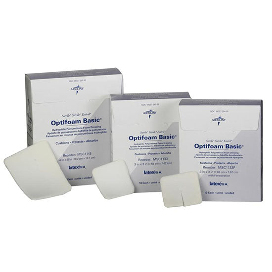 Medline Optifoam Basic Hydrophilic Polyurethane Foam Dressing, 4" x 5" (MSC1145)