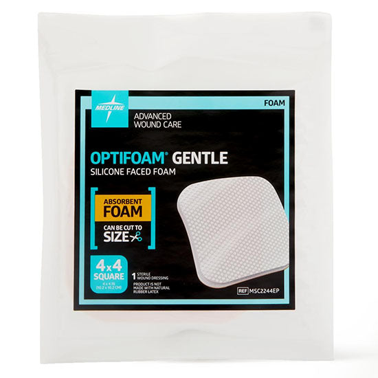 Medline Optifoam Gentle Silicone-Faced Foam Dressing, 4" x 4" (MSC2244EP)