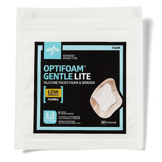 Medline Optifoam Gentle Lite Foam Dressing, 3" x 3" with Border (MSC2833B)
