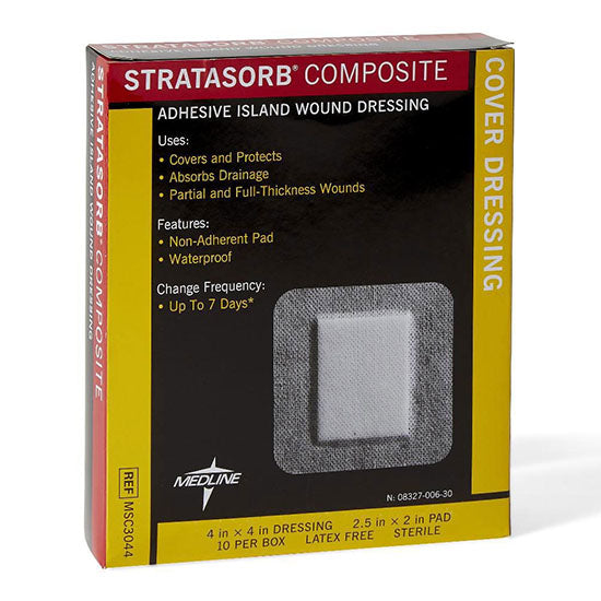 Medline Stratasorb Composite Adhesive Island Wound Dressings, 4" x 4" (MSC3044)
