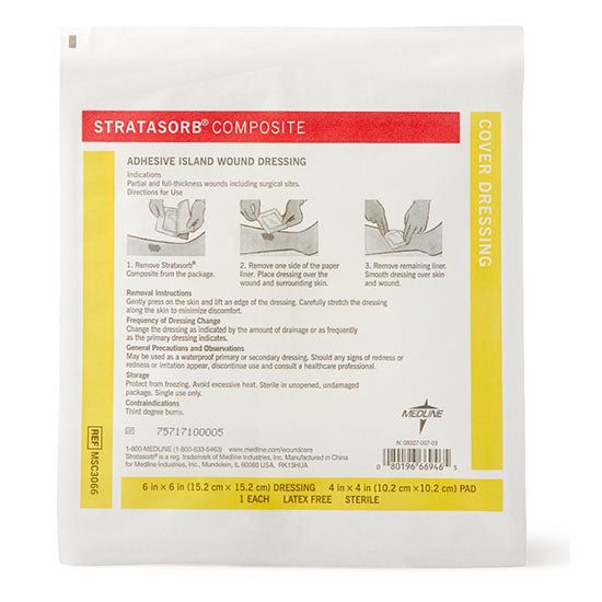 Medline Stratasorb Composite Adhesive Island Wound Dressings, 6" x 6" (MSC3066)